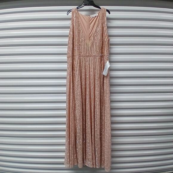 Mac Duggal Formal Evening Gown Womens Plus 20 Pink Beaded Sequin Lace Maxi Dress - Picture 5 of 14